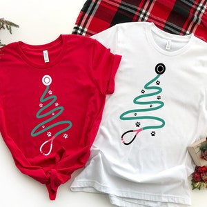 Stethoscope Christmas Tree Shirt, Veterinarian Christmas Gift, Vet Tech Gift, Animal Doctor Tee, Christmas Outfit