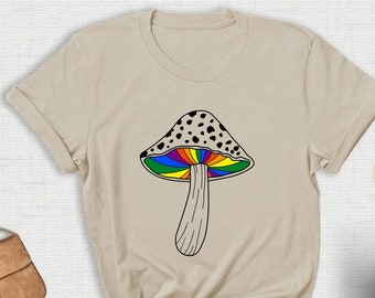 Pocket Rainbow Magic Mushroom Shirt, LGBTQ Mushroom T-shirt, Moon Phase Shirt, Gay Magic Mushroom Shirt, Lesbian Pride Tee