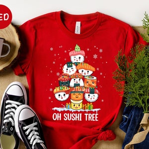 Christmas Oh Sushi Tree T-Shirt, Cute Sushi Gift, Christmas Gift, Japanese Cuisine Sushi Lover Gift, Foodie Shirt, Xmas Sweatshirt