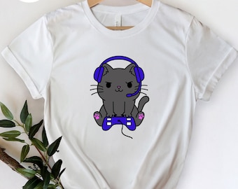 Funny Gamer Cat Shirt, Video Game Lover Tee