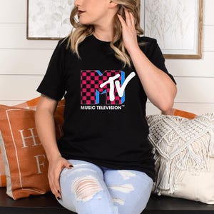 Mtv Checkered Distressed Retro Logo T-shirt, Vintage Music Television Tee, Mtv Logo T-shirt, Retro 80s & 90s Mtv Wash Family Matching Tee