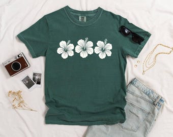 Comfort Colors™ Hibiscus Flower Shirt, Tropical Floral Tee, Hawaii Vacation Shirt, Beach Summer Top, Gift for Her