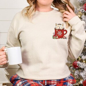 Cat Christmas Chocolate Coffee Sweatshirt, Cat Christmas Sweatshirt, Cute Cat Christmas, Cat Lover Sweater, Xmas Cat Sweatshirt