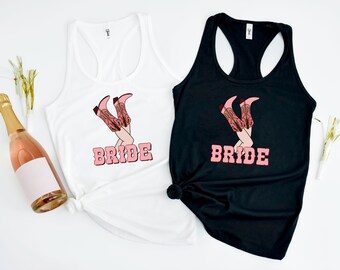 Bride Cowgirl Boots Tank Top, Retro Western Bachelorette Party Shirt, Nashville Bridal Shower Tank, Bride Squad Cowgirl Party Gift