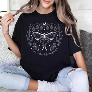 Boho Moth Graphic Tee, Mystical Flower Shirt