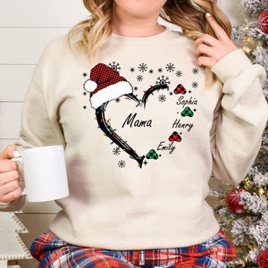 Custom Grandma Christmas Sweatshirt, Custom Mama Christmas Sweater, Grandma Heart Shirt, Personalized Christmas Family Tee
