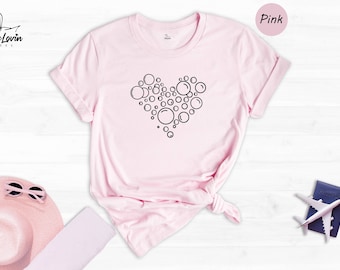 Bubbles Heart Shape Shirt, Cute Birthday T-shirt, Blowing Bubbles Tee, Girl Birthday Gift, Cute Soap Bubble Gift