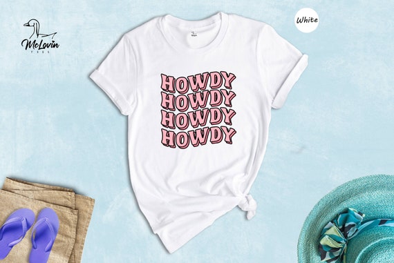 Howdy Shirt, Retro Pink Western Cowgirl Tee, Stacked Howdy Graphic T-Shirt, Southern Rodeo Gift for Her
