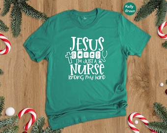 Christian Nurse Shirt, Jesus Saves Tee, Gift For Nurse, Religious Nurse T-Shirt, Lovely Nurse Shirt, Christmas Nurse Tee