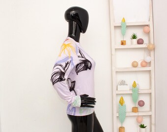 Stine Goya Blouse Juno Purple Floral Long Sleeve Stretch Jersey