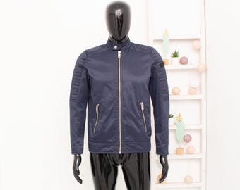 Chaqueta DIESEL J-Shiro de algodón técnico azul marino con mangas con cremallera y costuras, abrigo estilo rockero estilo motero vintage para hombre talla S