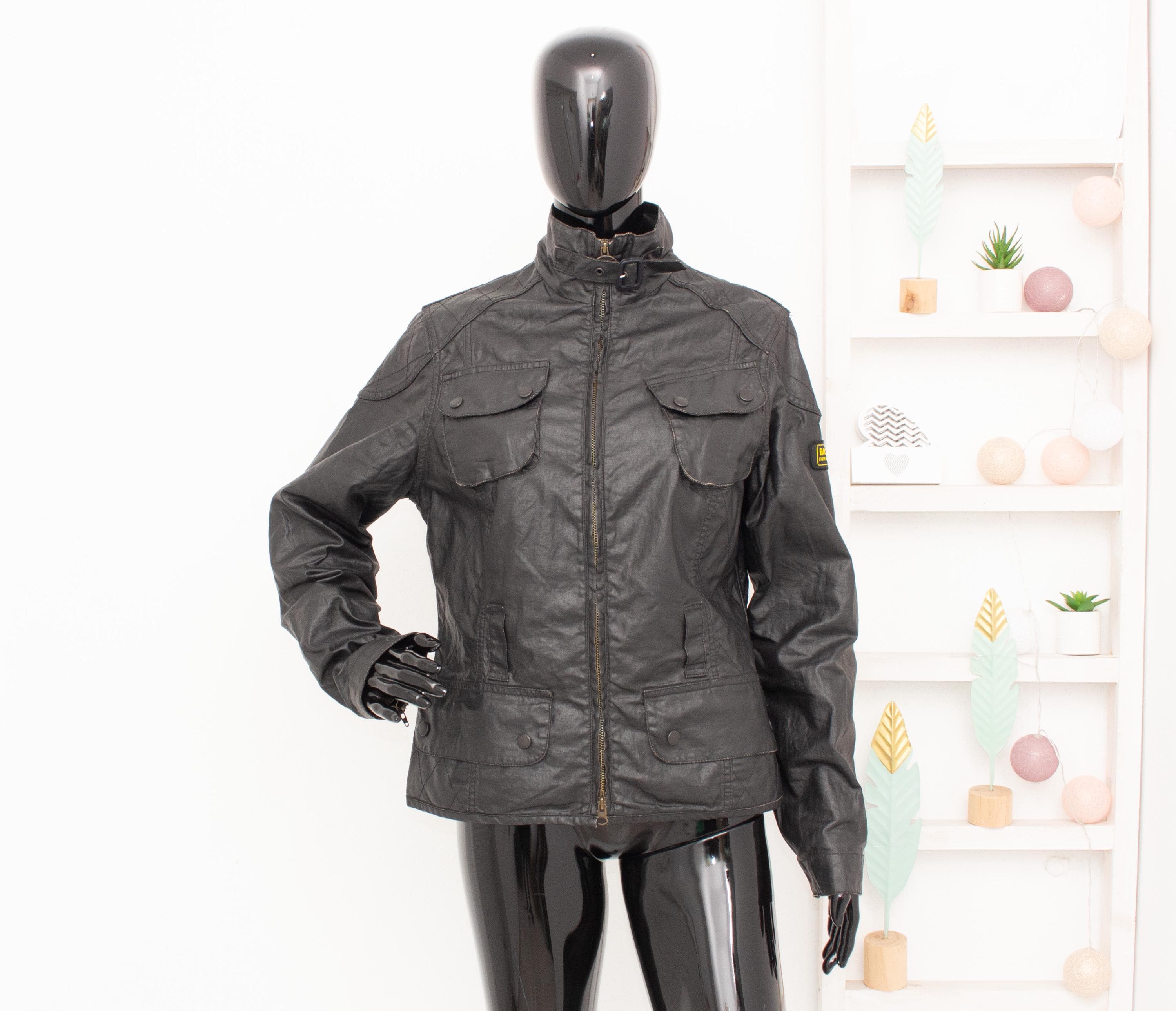 Chaqueta Biker Barbour International de Lino Encerado Negro para Mujer (UK12 US8)