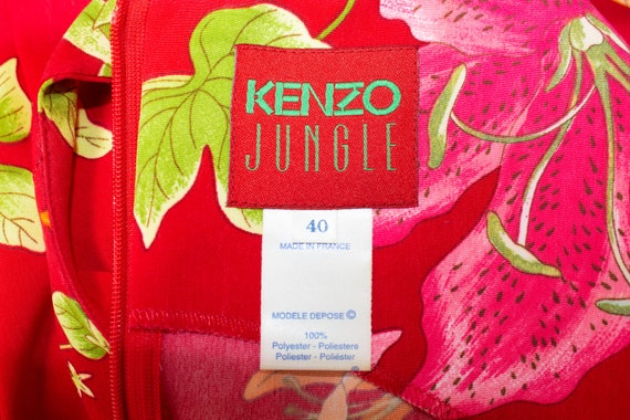 KENZO JUNGLE Shift Dress Red Floral Vintage Midi … - image 8