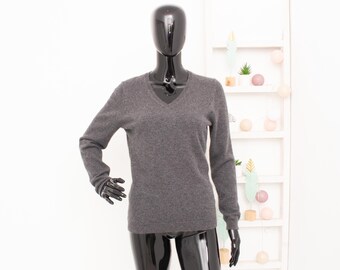 Charter Club Jumper 100 % Cashmere Grey V-Neck Sweater Soft Vintage Luxurish Pullover M