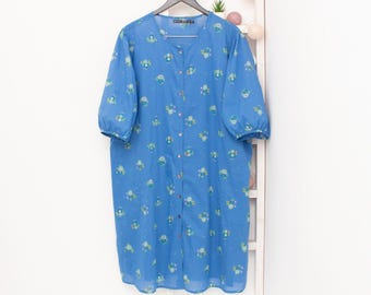 ganni blue horse dress GANNI Horse-Print Pintucked Cotton Smock Dress
