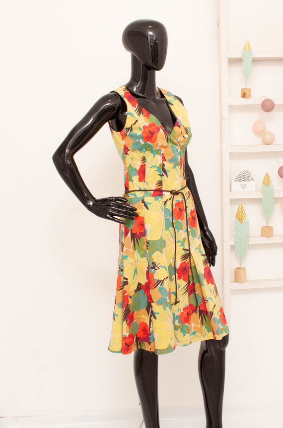 Karen Millen Floral Dress Fit & Flare Cotton Belted Vintage 80s 00s UK10  US6 EU38 - Etsy