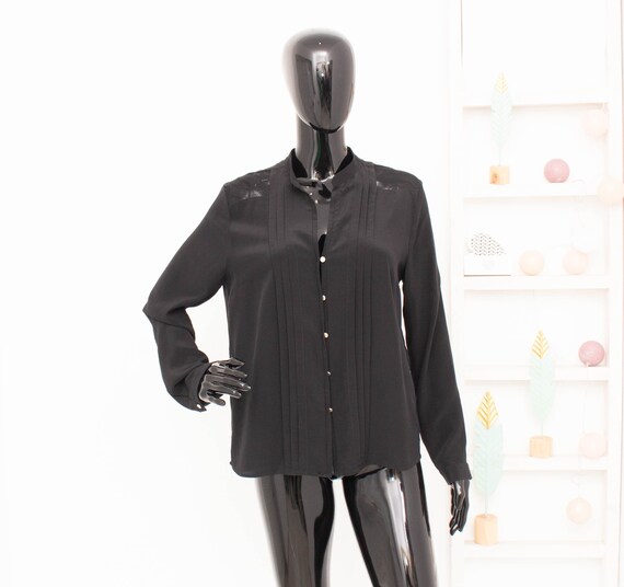 SANDRO Silk Shirt Black Pleated Blouse Mesh Sheer… - image 3