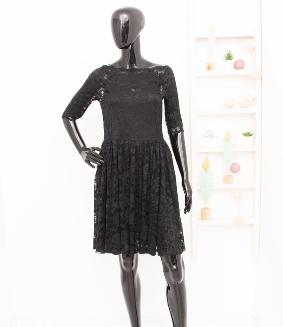 Lace Dress Ganni Black Floral Fit Flare Dress Boat Neck Wedding Embroidered  Dress Evening Cocktail S - Etsy