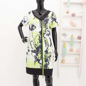 CÁRLA DU NORD Dress Asymmetric Full Zipper Black Green White Floral 38 US8 UK12