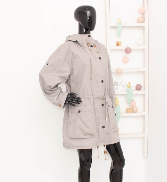Manteau Gudrun Sjoden Gris Veste a capuche mi longue en coton bio avec ceinture Mac Belted vintage L Etsy France
