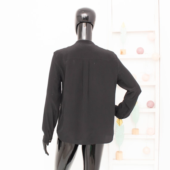 SANDRO Silk Shirt Black Pleated Blouse Mesh Sheer… - image 2