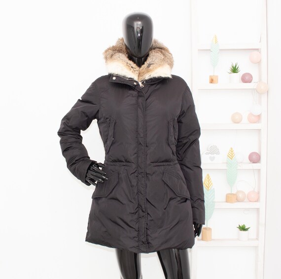 ジャケット・アウター MANOF RABBIT EARED DOWN COAT Lempelius Down Fill Parka Black Puffer Coat Real Rabbit Fur Hooded
