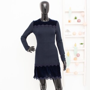 sandro paris navy embroidered fit and flare dress Sandro Paris Lace Dress Deep Navy Size 36