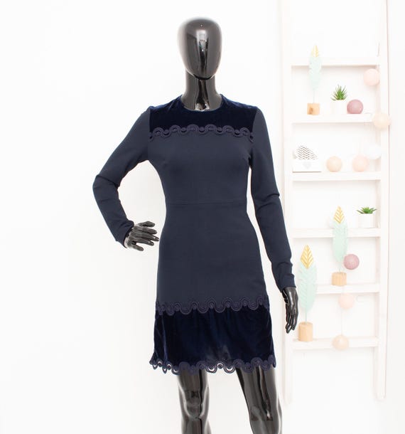 sandro navy blue dress Sandro long dress with oblique buttons in navy blue
