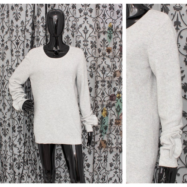 GERTS OSLO Cashmere Jumper Grey Textured Sweater Ruffle Cuffs Women Vintage Scandinavian Pullover Norway XL