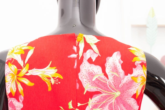 KENZO JUNGLE Shift Dress Red Floral Vintage Midi … - image 7