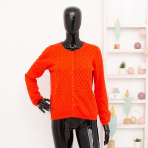 La Maille Sezane Cardigan Pointelle Cotton Orange Button Front Sweater Women's M