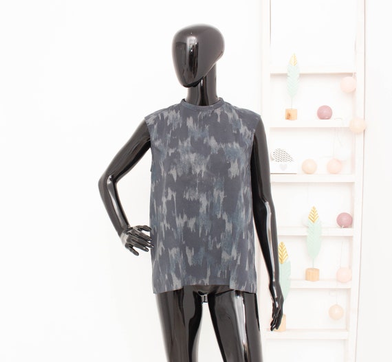 Acne Studios, Acne Studios Grey Top Rielly Org Camouflage Abstract Sleeveless Blouse Burnout Relax Fit 00s Minimalistic 34