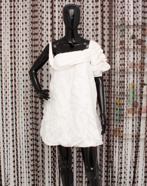knee length dresses for ladies White pinstriped cotton dress FENDI Bianco
