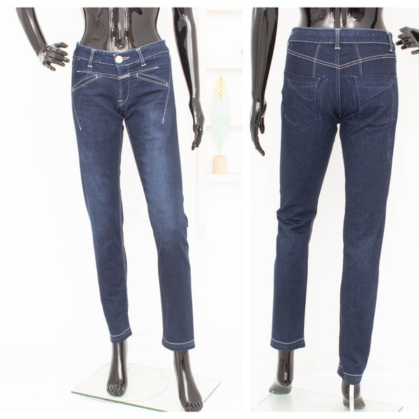 Marithe François Girbaud Jeans - Pantalon court en denim bleu coupe slim Playktrix Streetwear Y2K taille 28
