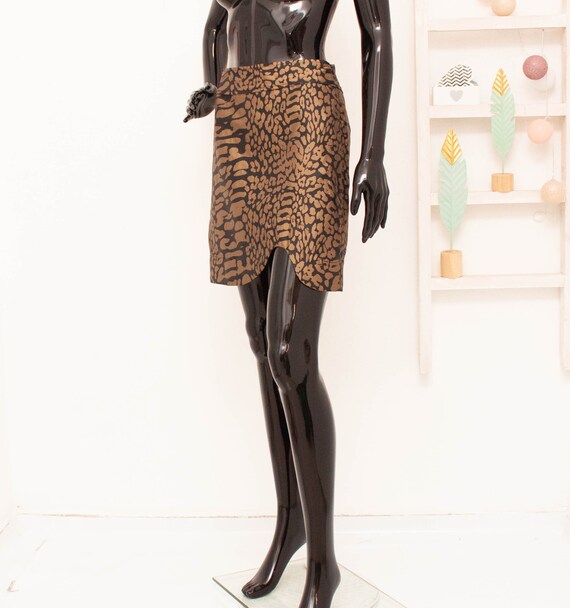 GANNI Mini Skirt Leopard Animal Print Jacquard Cu… - image 3