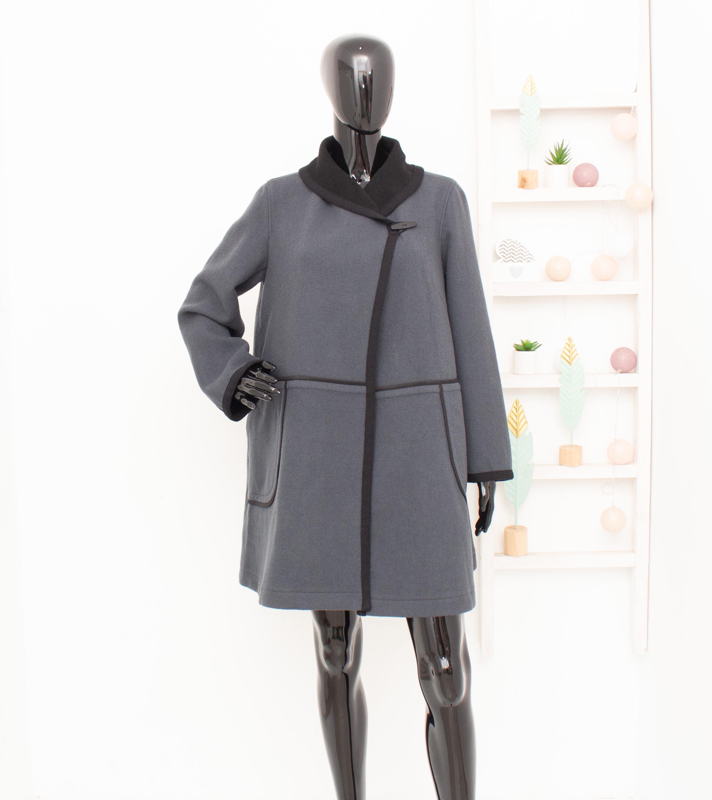 Oleana Wool Coat A-line Grey Black Shawl Collar Autumn Winter