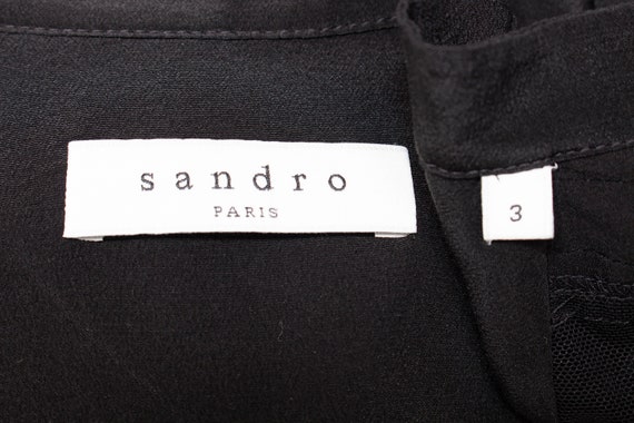 SANDRO Silk Shirt Black Pleated Blouse Mesh Sheer… - image 9