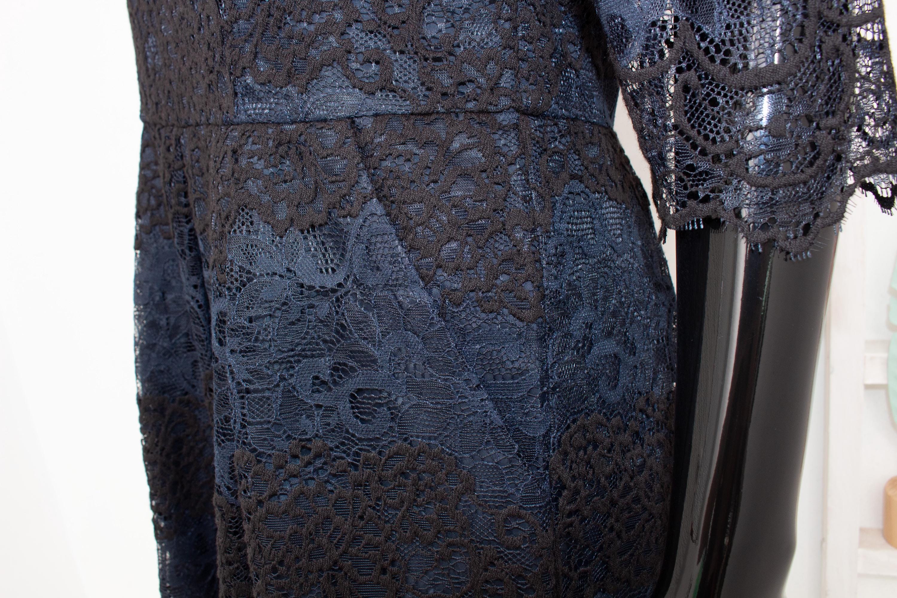 Lace Dress Ganni Black Blue Floral Scalloped Semi Sheer Wedding Party Dress  Evening Cocktail L - Etsy