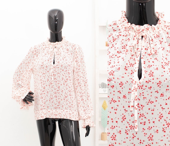 Syrah Red Printed Light Georgette Ruffle Shirt | GANNI US