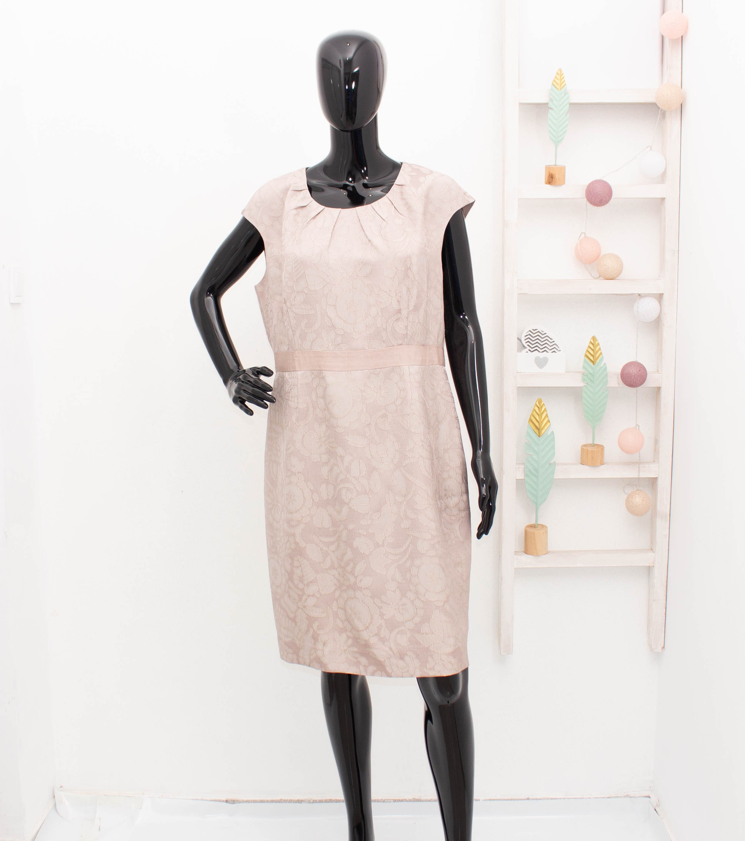 NOA NOA Dress Beige Jacquard Floral Pleated Romantic Vintage XL
