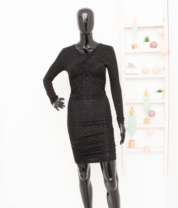 STINE GOYA Dress Twisted Black Wiggle Knot Gathered Golden Polka Dots  Fantastique Stretch Bodycon Dress Spring XS - Etsy