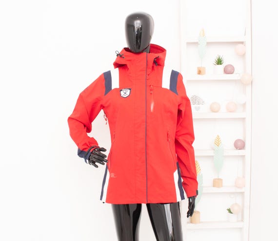 Vintage Ski Jacke Bergans Kapuze Rot Recco System Dermizax