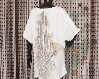 ELISA CAVALETTI Blouse White Embellished Tunic Half Sleeve Viscose Tee M