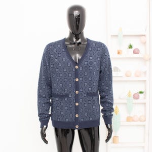 Nós Noruegueses Cardigan Masculino Azul Nórdico Fair Isle 100% Lã Merino Suéter Inverno Malhas L