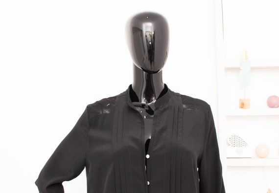 SANDRO Silk Shirt Black Pleated Blouse Mesh Sheer… - image 4