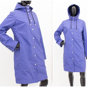 Ilse Jacobsen Rain Coat Purple Hooded Waterproof Rubber Coated Latex Mid Jacket Vintage Rainy Outwear S-M