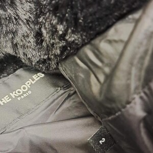 THE KOOPLES Down Jacket Faux Leather Insert Hooded Puffer Parka Shiny Black Coat Women's 2 M image 14
