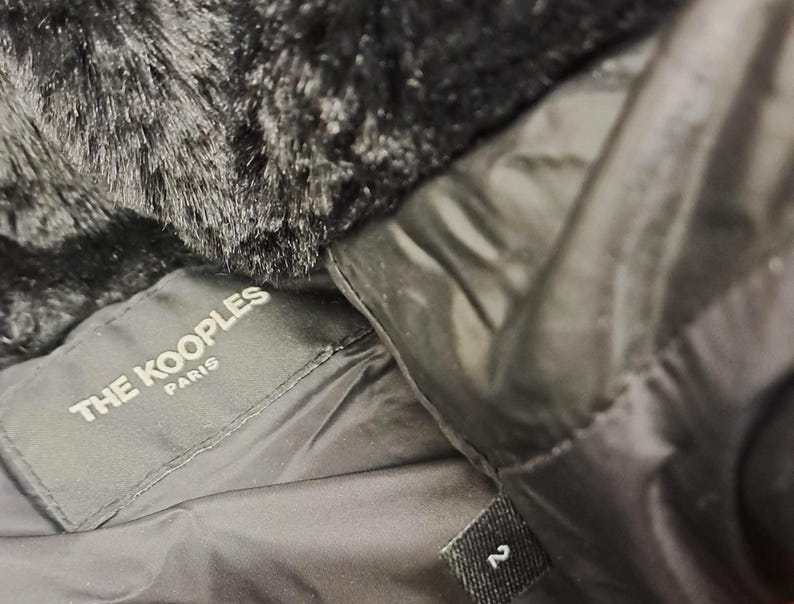 THE KOOPLES Down Jacket Faux Leather Insert Hooded Puffer Parka Shiny Black Coat Women's 2 M image 14