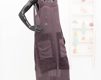 Hebbeding Silk Midi Dress Plum Sheer Corduroy Details 1 UK12-14 US8-10 42