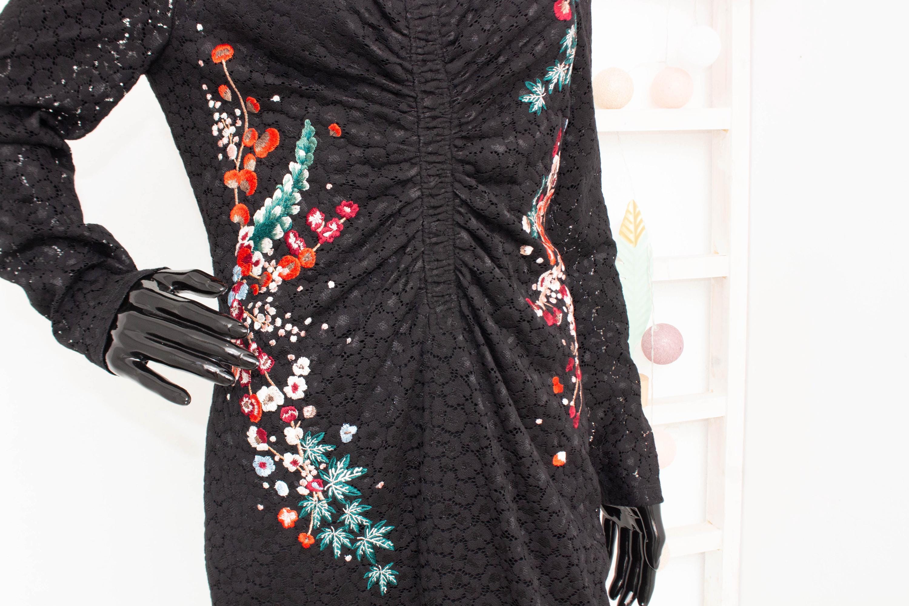 Karen Millen Dress Japanese Blossom Floral Embroiderd Black Lace Pencil Knee Gathered Dress - Etsy Karen Millen Dress Japanese Blossom Floral Embroiderd Black Lace Pencil Knee Gathered Dress - Etsy